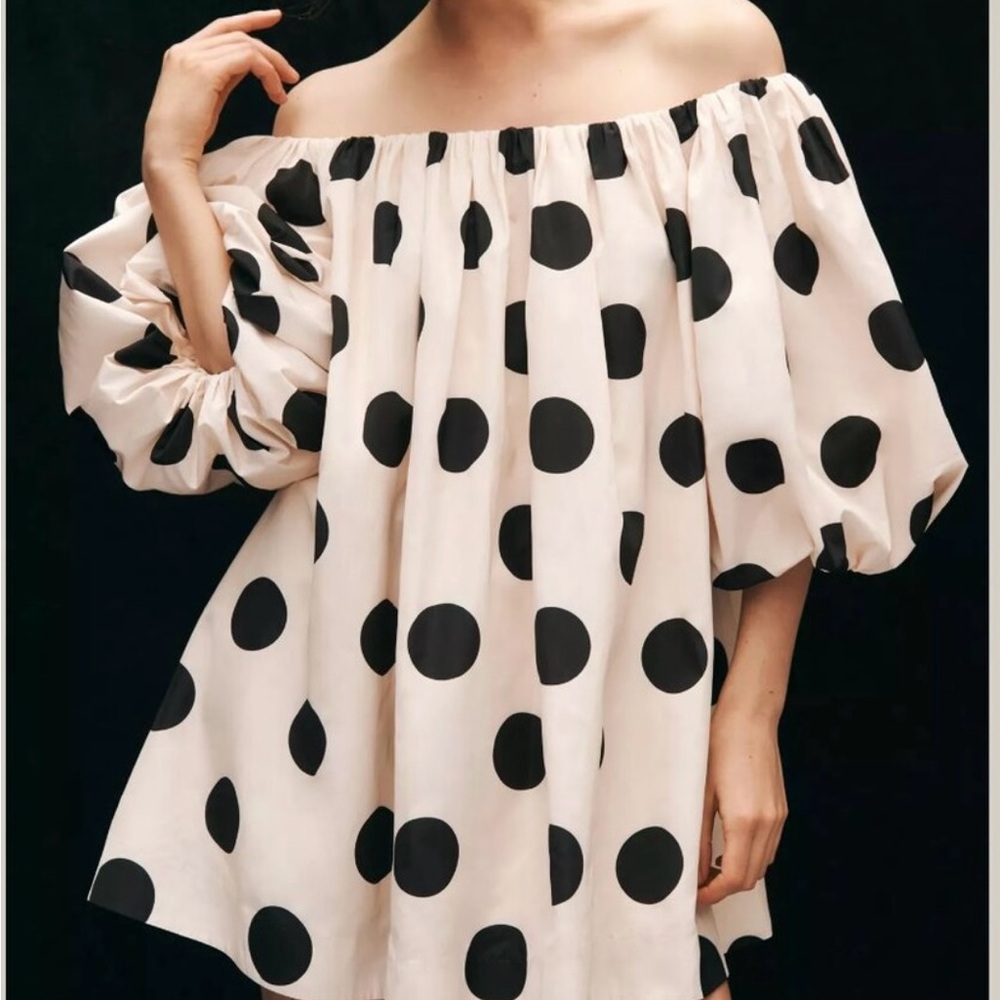 Anthropologie Polka Dot Off-Shoulder Mini Swing Dress - Picture 5 of 10